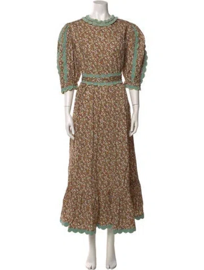 Pre-owned Celia B Floral Print Long Dress In Brown