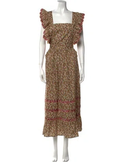 Pre-owned Celia B Floral Print Long Dress In Brown/metallic