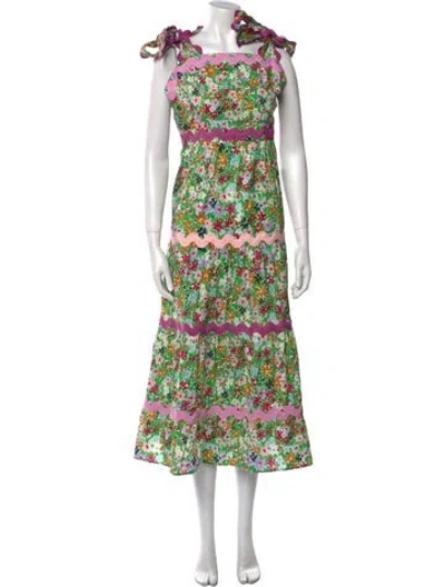 Pre-owned Celia B Floral Print Long Dress In Green