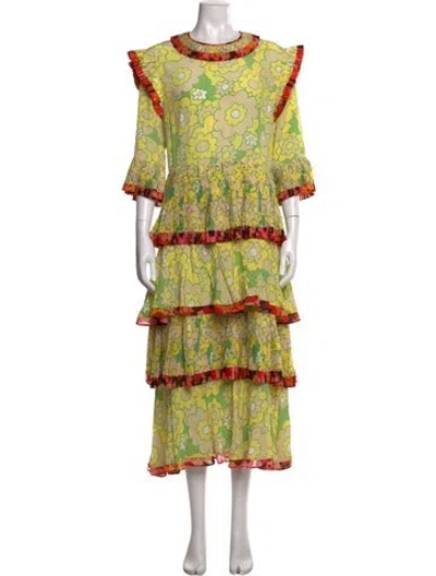 Pre-owned Celia B Floral Print Long Dress In Green