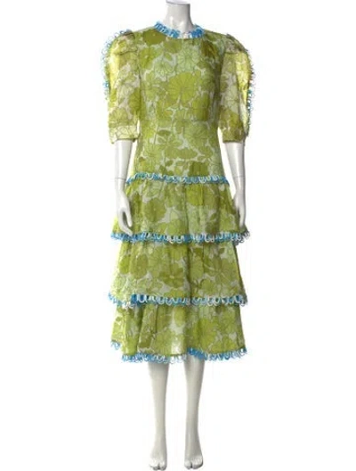 Pre-owned Celia B Floral Print Long Dress In Green