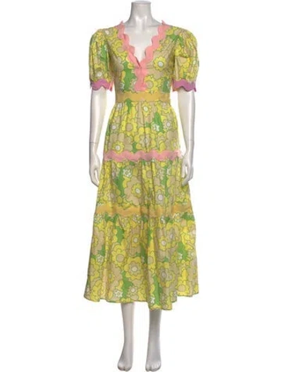 Pre-owned Celia B Floral Print Long Dress In Neutral