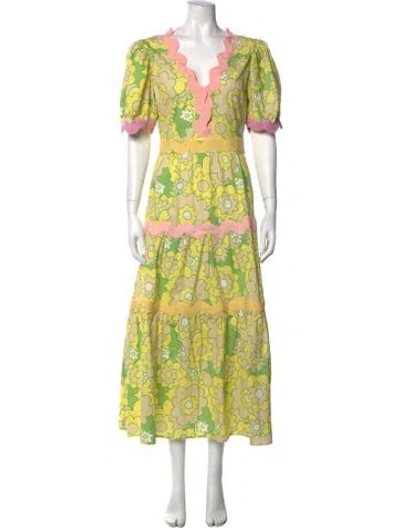 Pre-owned Celia B Floral Print Long Dress In Neutral