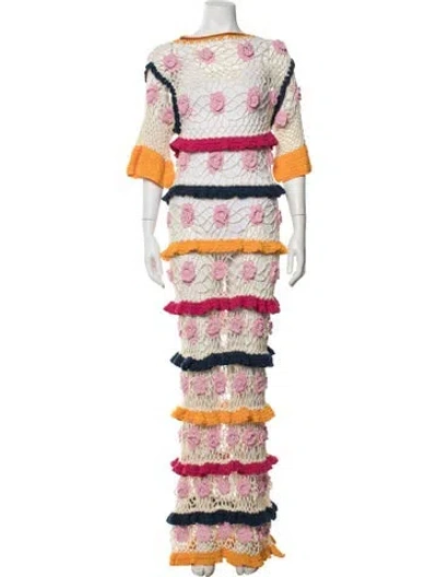 Pre-owned Celia B Floral Print Long Dress In Neutrals