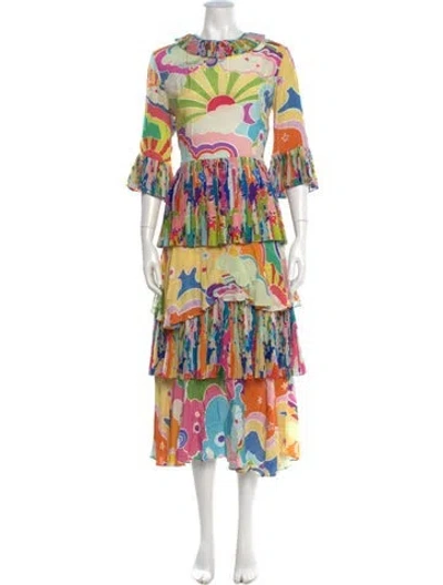 Pre-owned Celia B Floral Print Long Dress In Orange