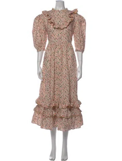 Pre-owned Celia B Floral Print Long Dress In Orange