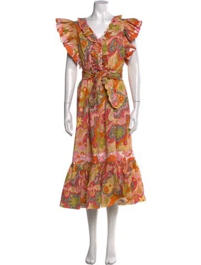 Pre-owned Celia B Floral Print Long Dress In Orange