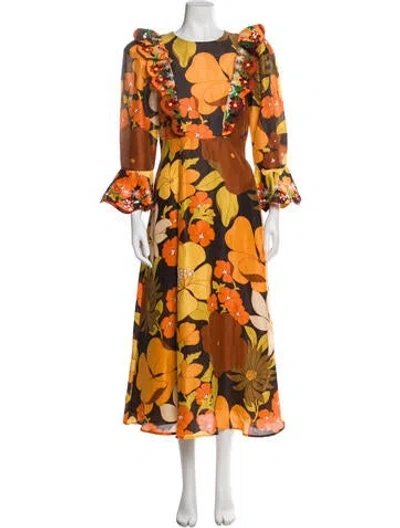 Pre-owned Celia B Floral Print Long Dress In Orange