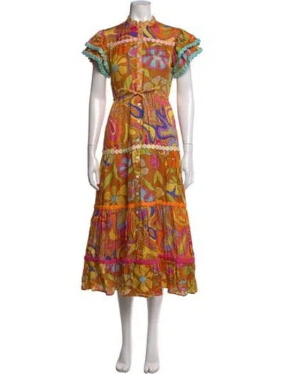 Pre-owned Celia B Floral Print Long Dress In Orange