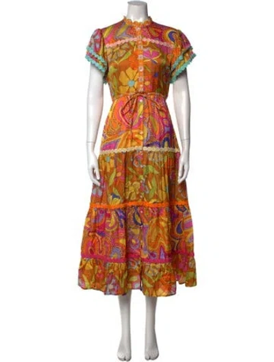 Pre-owned Celia B Floral Print Long Dress In Orange