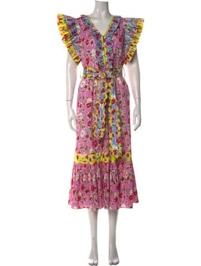 Pre-owned Celia B Floral Print Long Dress In Pink