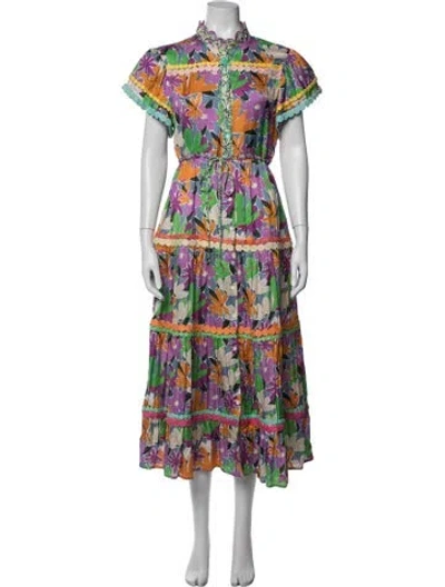 Pre-owned Celia B Floral Print Long Dress In Purple