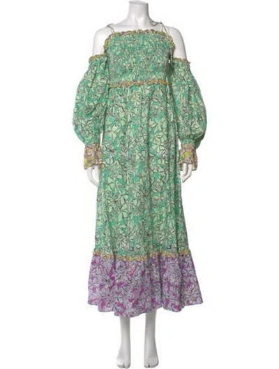 Pre-owned Celia B Floral Print Long Dress W/ Tags In Blue