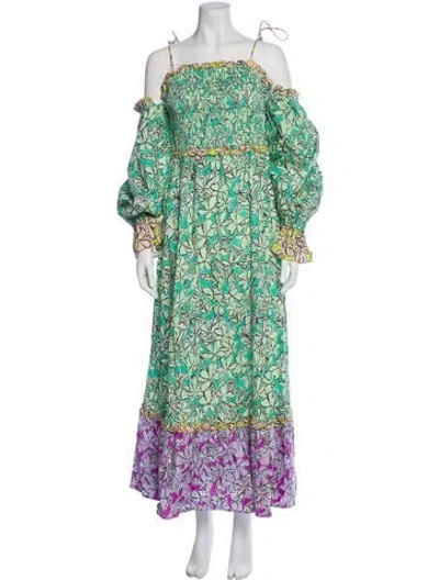 Pre-owned Celia B Floral Print Long Dress W/ Tags In Green