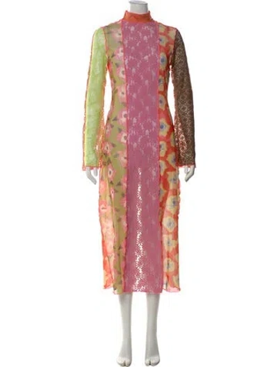 Pre-owned Celia B Floral Print Long Dress W/ Tags In Pink