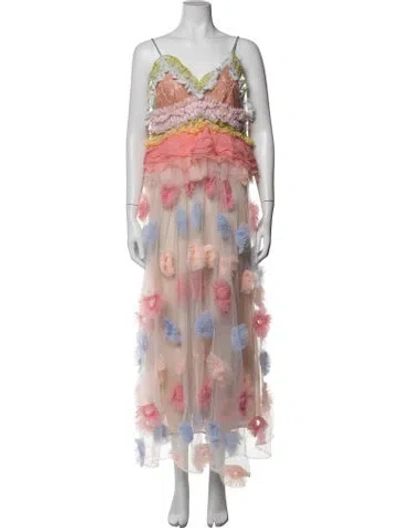 Pre-owned Celia B Floral Print Long Dress W/ Tags In Pink