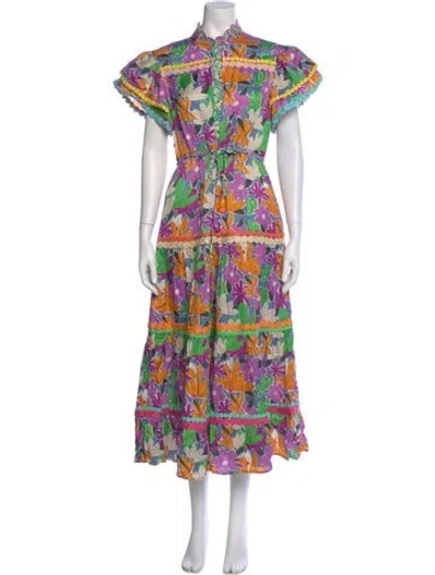 Pre-owned Celia B Floral Print Long Dress W/ Tags In Purple