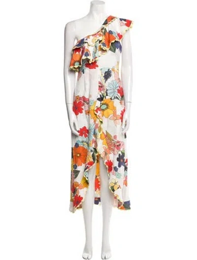 Pre-owned Celia B Floral Print Long Dress In White