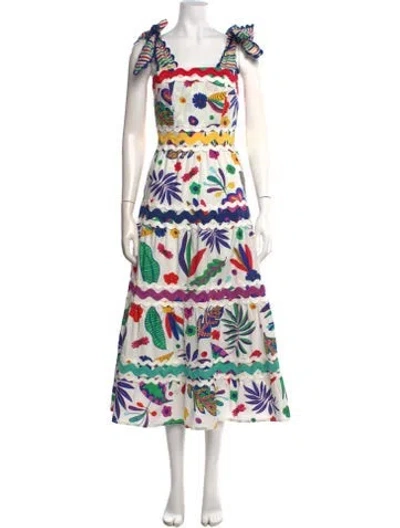 Pre-owned Celia B Floral Print Long Dress In White