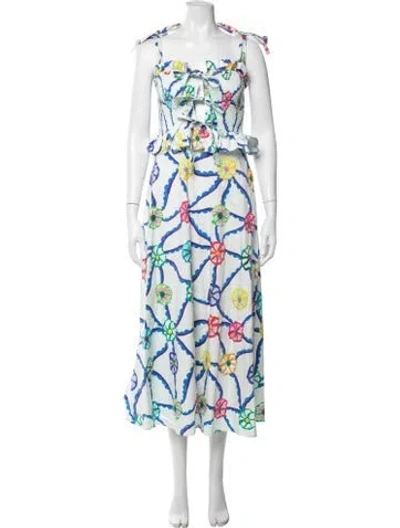 Pre-owned Celia B Floral Print Long Dress In White