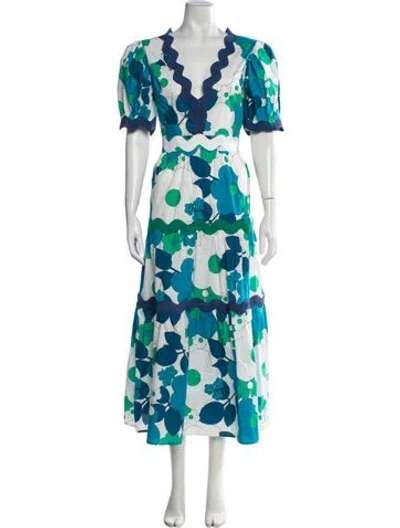 Pre-owned Celia B Floral Print Long Dress In White