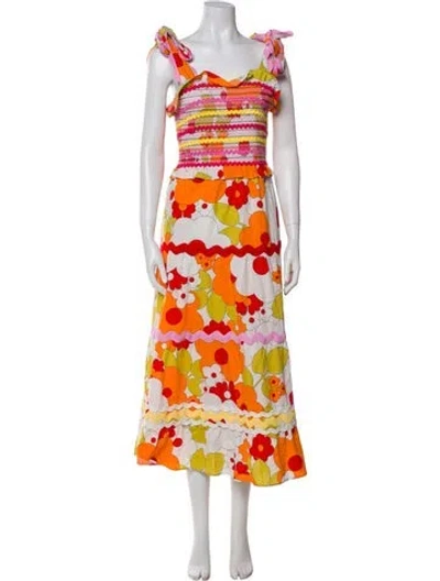Pre-owned Celia B Floral Print Long Dress In Yellow