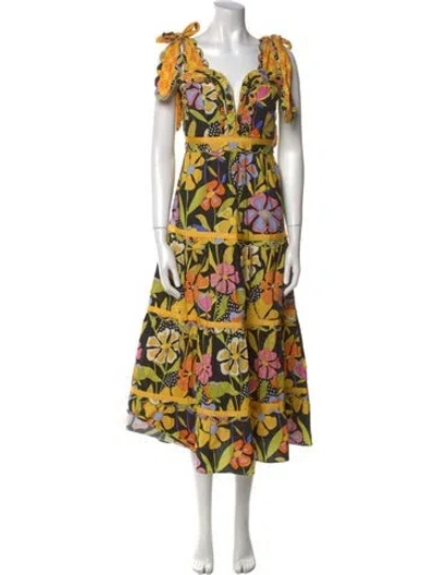 Pre-owned Celia B Floral Print Long Dress In Yellow