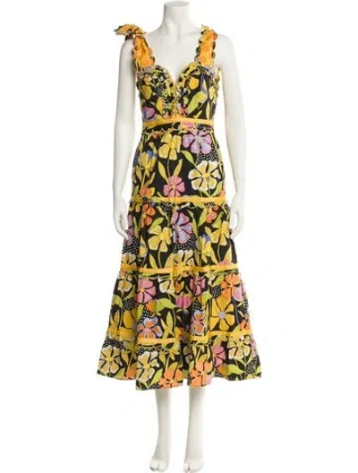 Pre-owned Celia B Floral Print Long Dress In Yellow