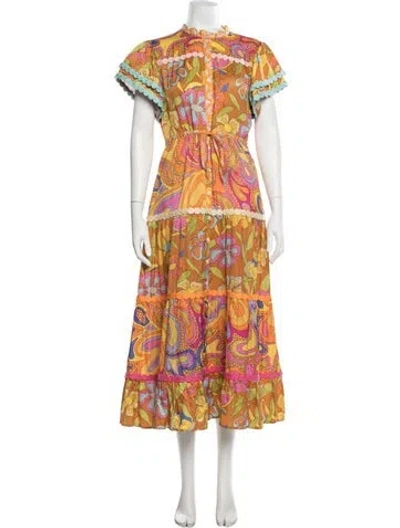 Pre-owned Celia B Floral Print Long Dress In Yellow