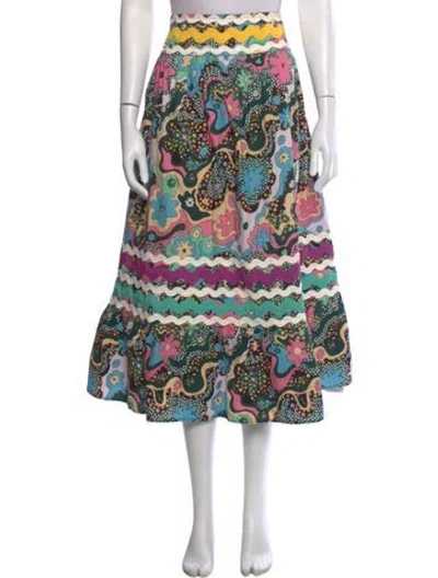 Pre-owned Celia B Floral Print Long Skirt In Green