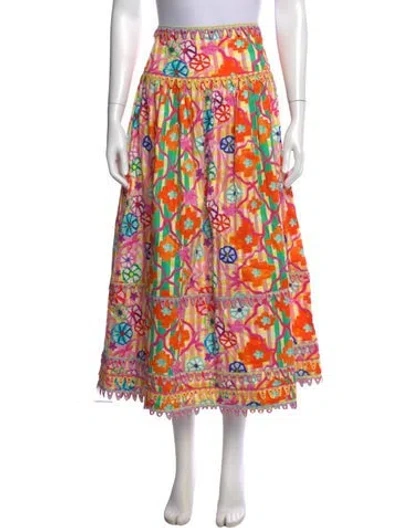 Pre-owned Celia B Floral Print Long Skirt In Pink