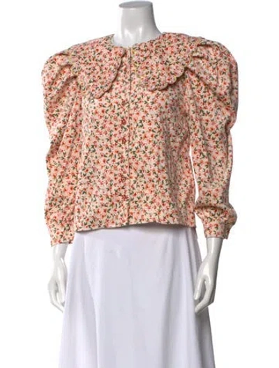 Pre-owned Celia B Floral Print Long Sleeve Blouse In Orange