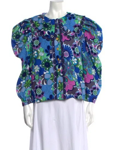 Pre-owned Celia B Floral Print Long Sleeve Top In Blue