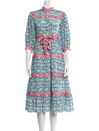 Pre-owned Celia B Floral Print Midi Length Dress In Blue
