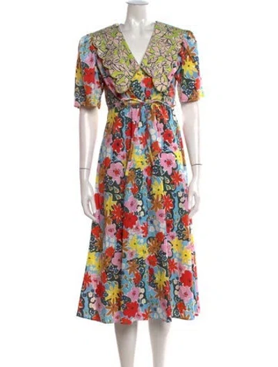 Pre-owned Celia B Floral Print Midi Length Dress In Blue