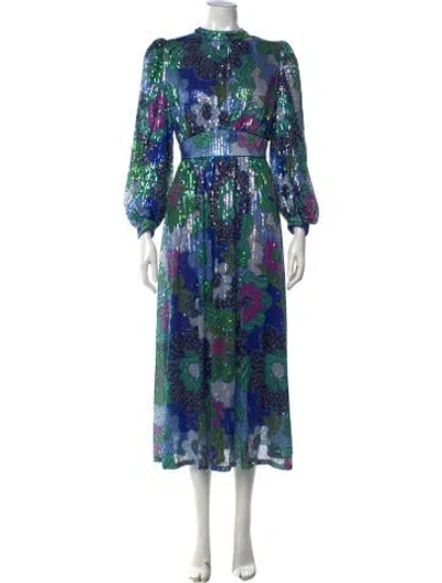 Pre-owned Celia B Floral Print Midi Length Dress In Blue/green