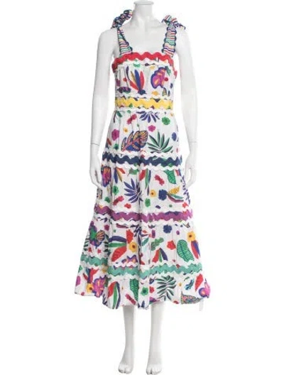 Pre-owned Celia B Floral Print Midi Length Dress In Blue/white