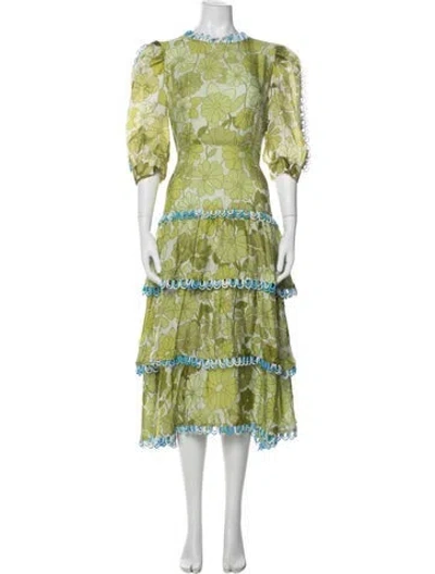 Pre-owned Celia B Floral Print Midi Length Dress In Green
