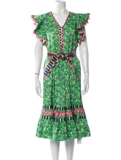 Pre-owned Celia B Floral Print Midi Length Dress In Green