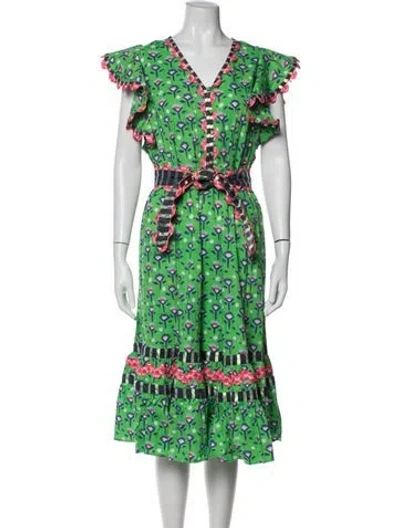 Pre-owned Celia B Floral Print Midi Length Dress In Green