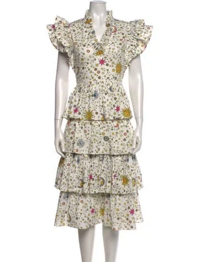 Pre-owned Celia B Floral Print Midi Length Dress In Neutral