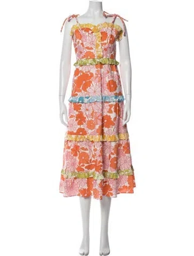 Pre-owned Celia B Floral Print Midi Length Dress In Neutrals