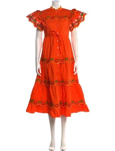 Pre-owned Celia B Floral Print Midi Length Dress In Orange