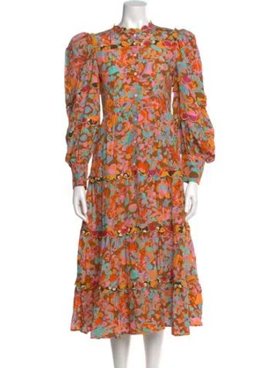 Pre-owned Celia B Floral Print Midi Length Dress In Orange