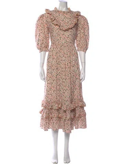 Pre-owned Celia B Floral Print Midi Length Dress In Orange