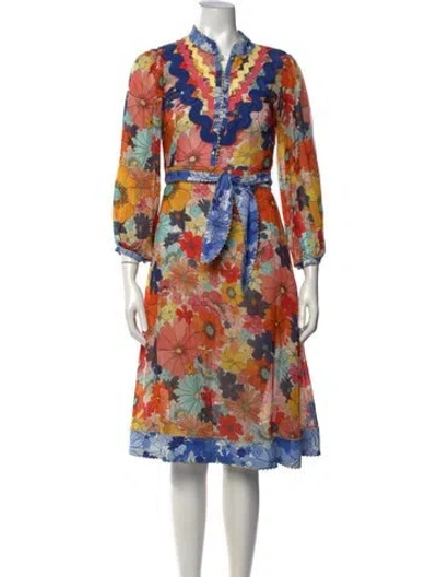 Pre-owned Celia B Floral Print Midi Length Dress In Orange