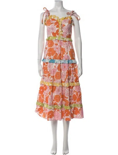 Pre-owned Celia B Floral Print Midi Length Dress In Orange