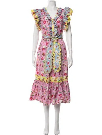 Pre-owned Celia B Floral Print Midi Length Dress In Pink
