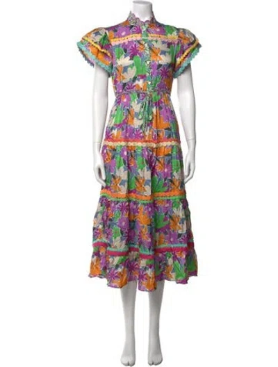 Pre-owned Celia B Floral Print Midi Length Dress In Purple