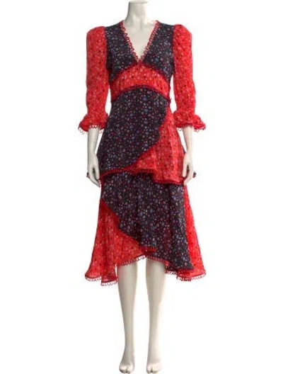 Pre-owned Celia B Floral Print Midi Length Dress In Red